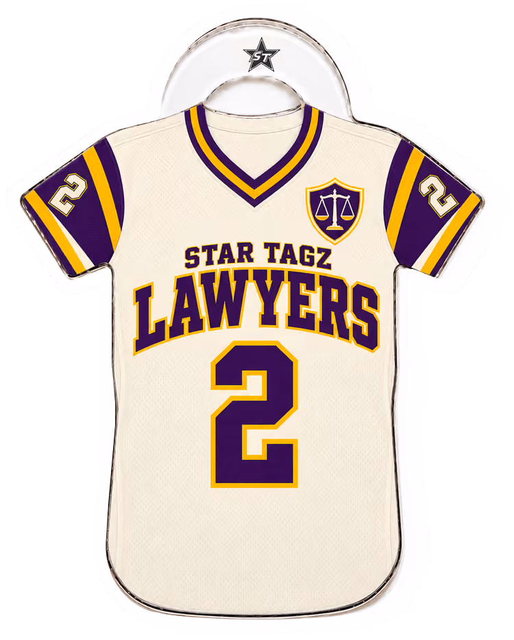 Star Tagz Lawyers jersey bag tag, number 2