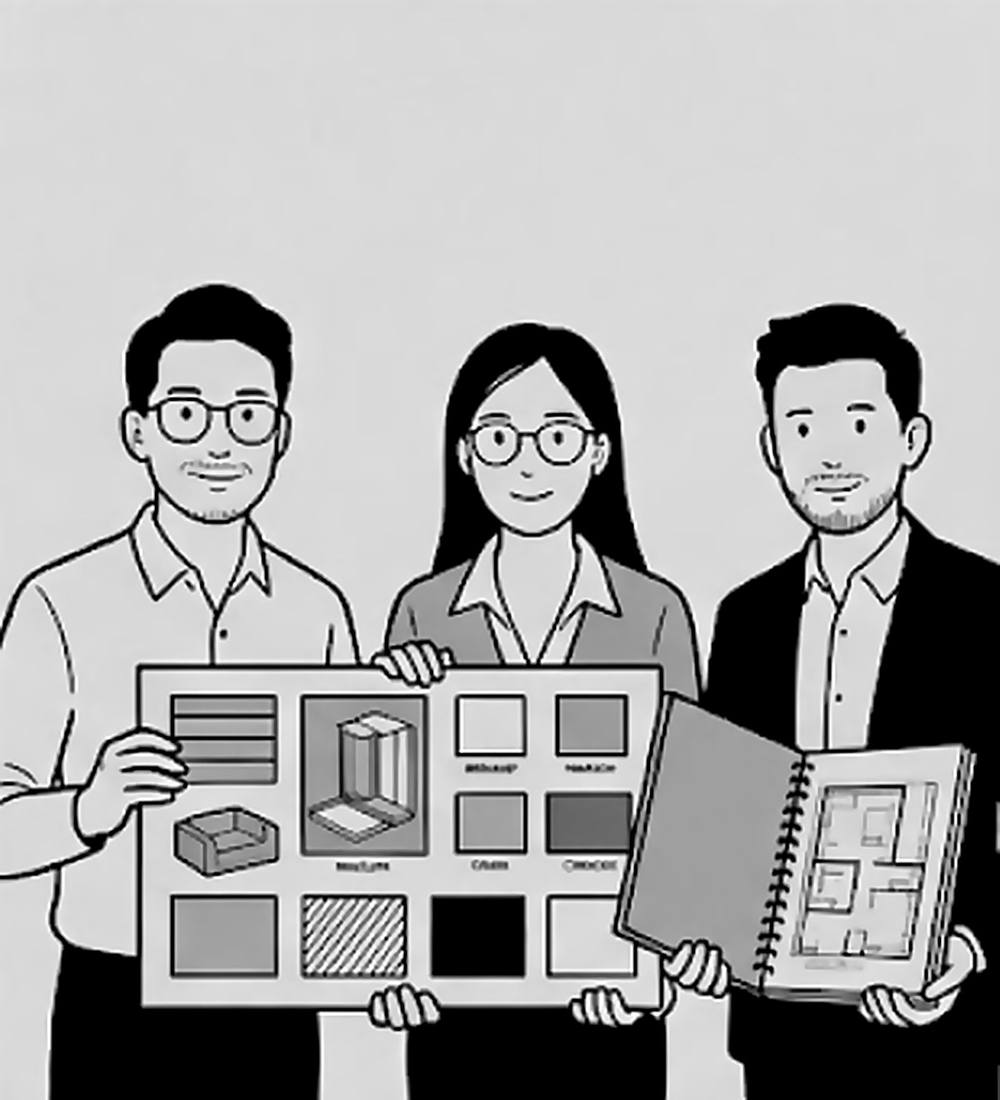 TAD team presenting a moodboard and drawings