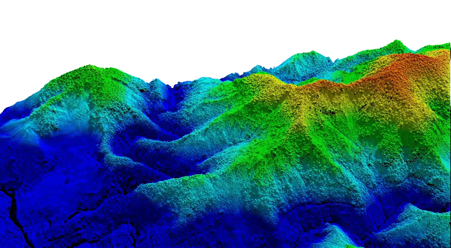 Colored LiDAR point cloud of hilly terrain