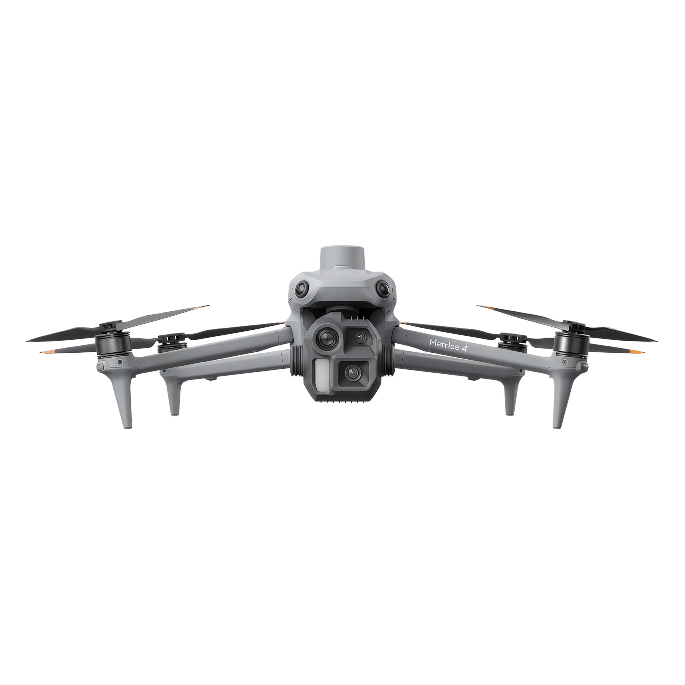 DJI drone shown front-on with its camera payload