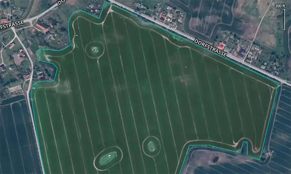 Aerial imagery of a farm field with its boundary outlined