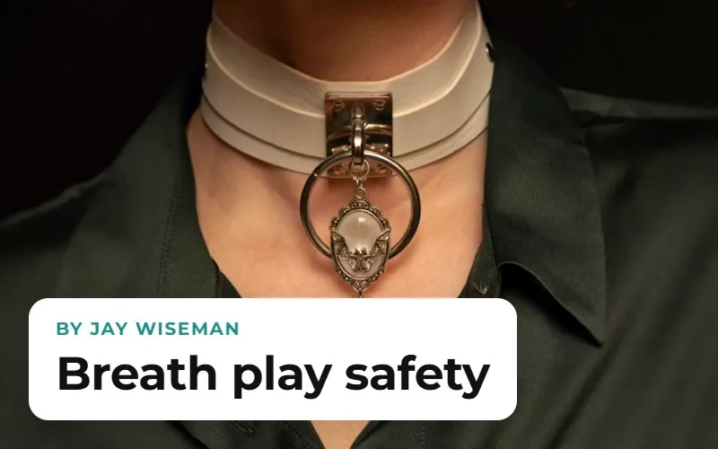 A leather collar with a metal ring worn over a dark shirt
