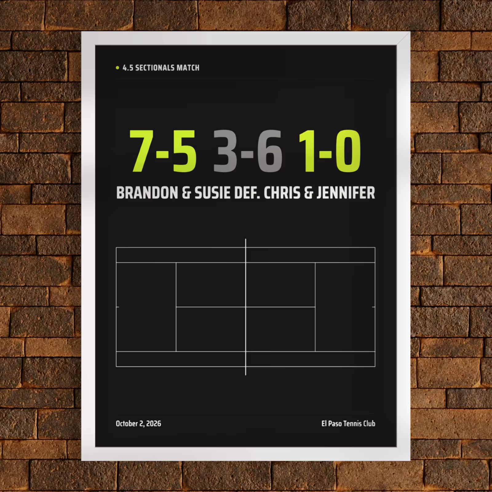 Framed tennis poster of a doubles sectionals match score