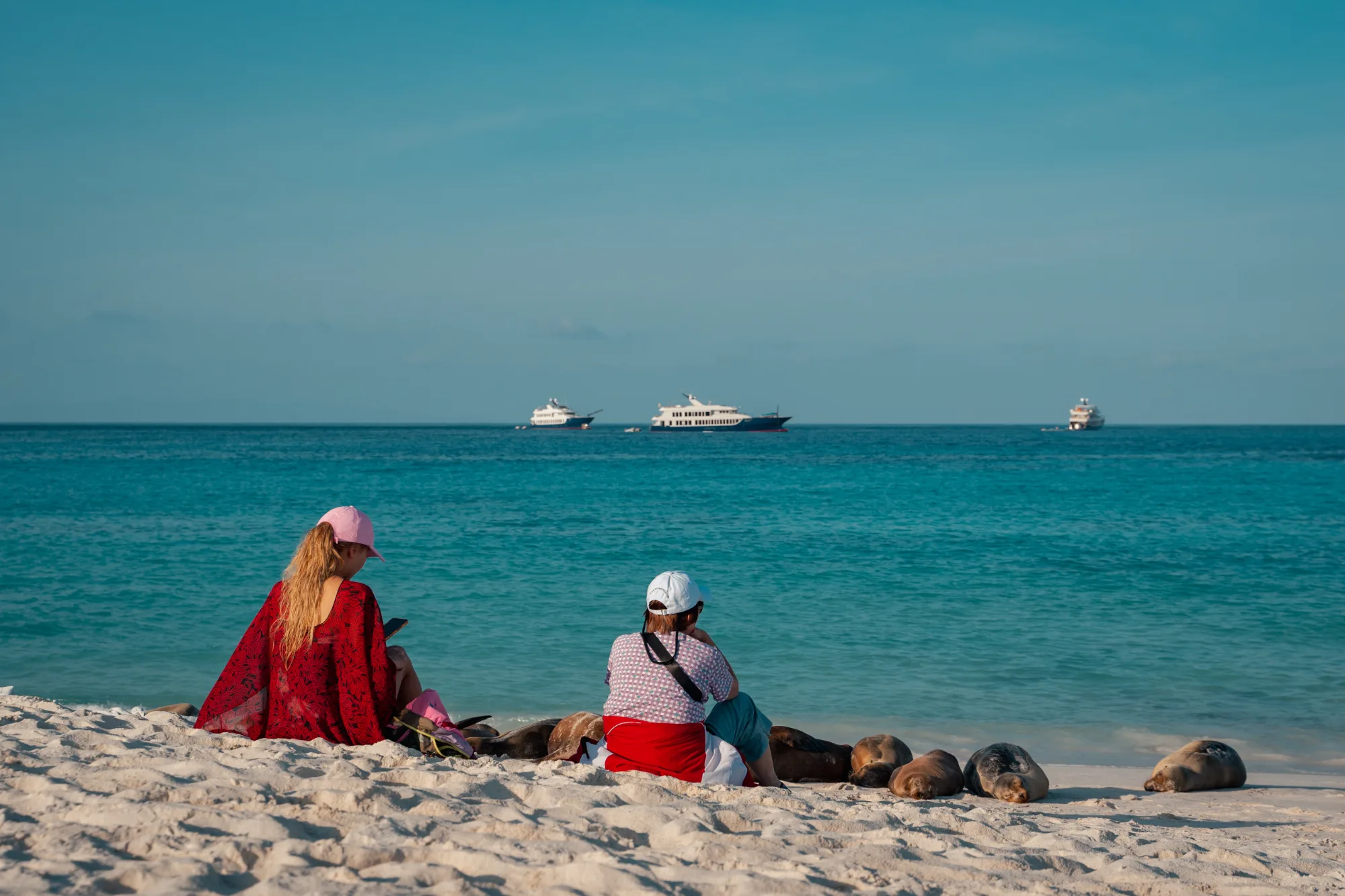Guests on a Galápagos island excursion