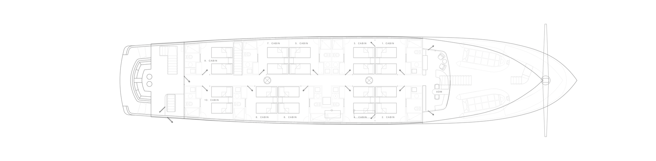 Beagle: deck plan showing the guest cabins