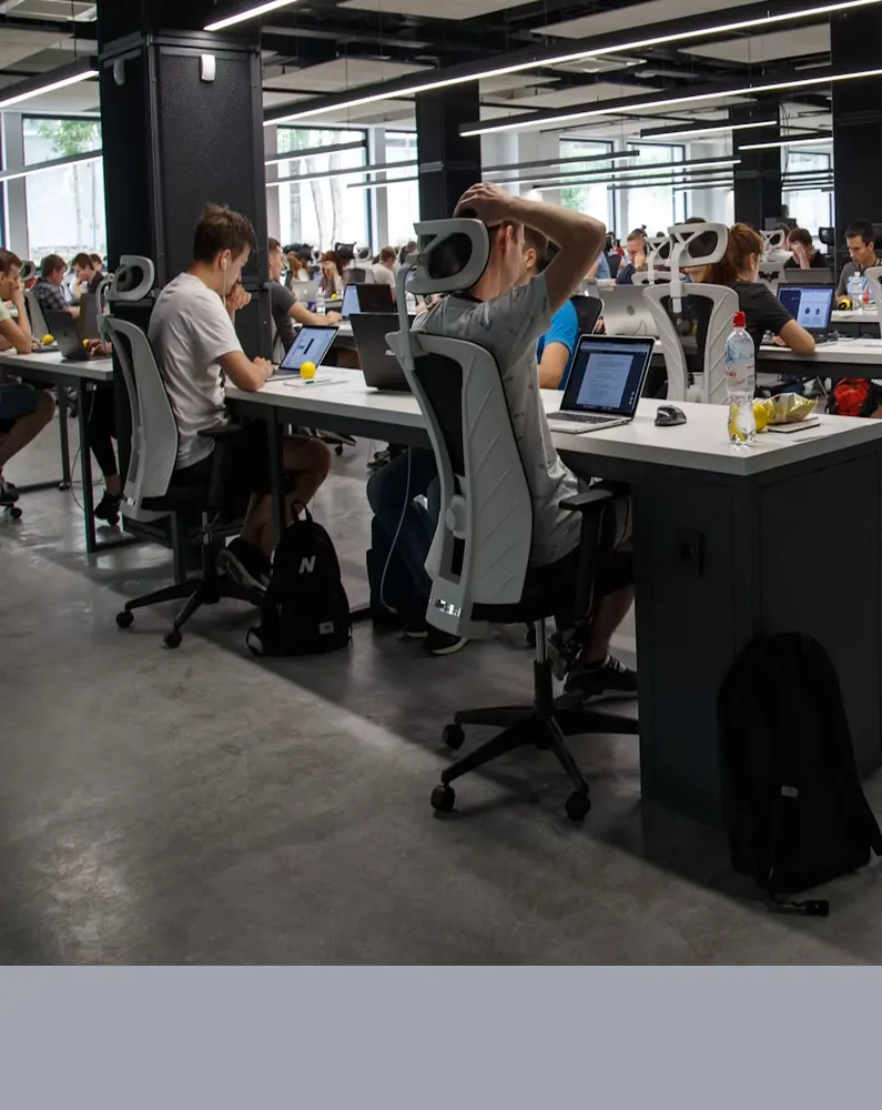 Employees working in an open-plan office