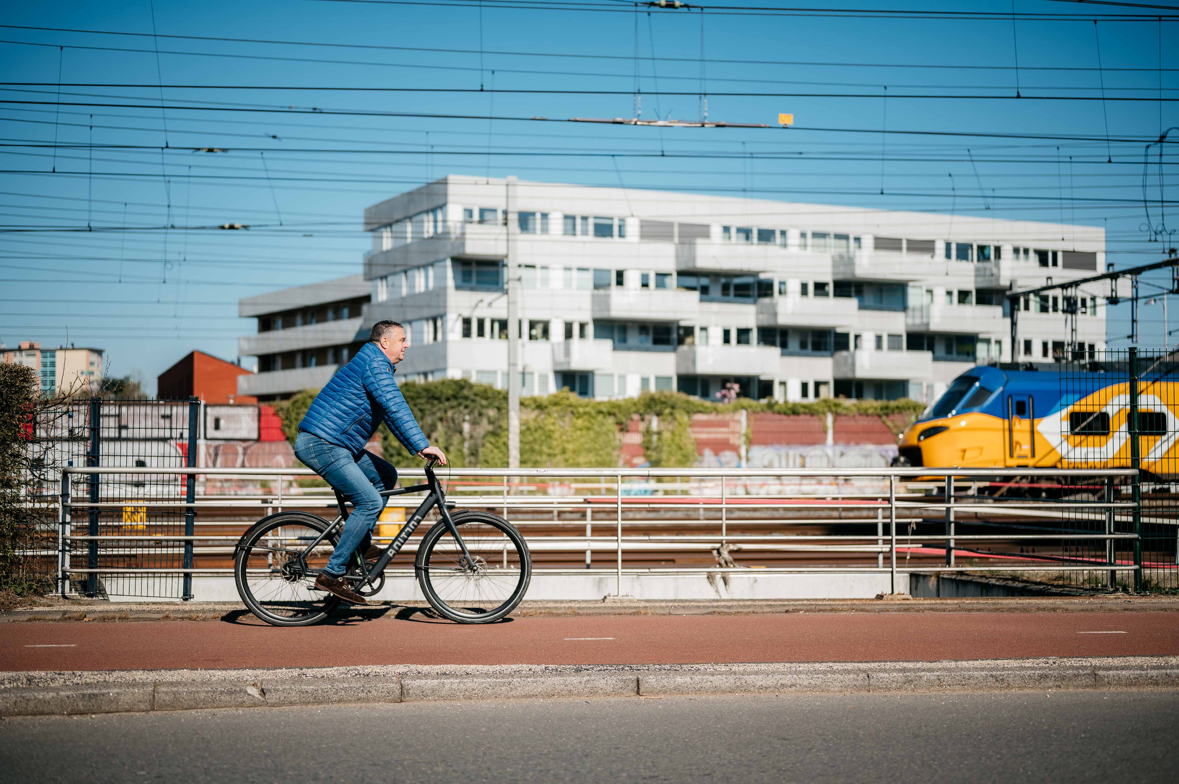 Cyclist on a sunny cycle path