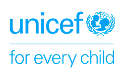 UNICEF logo with a blue globe and olive branches beside the word UNICEF and the slogan 'for every child' below a horizontal line.