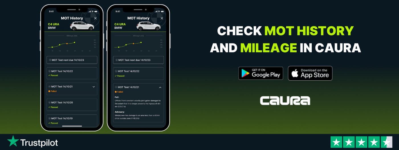 Banner showing you can check MOT history and mileage in Caura