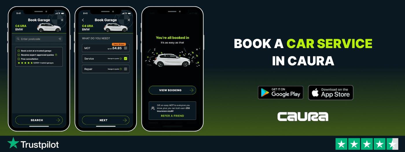 Banner showing how you can book a car service in Caura