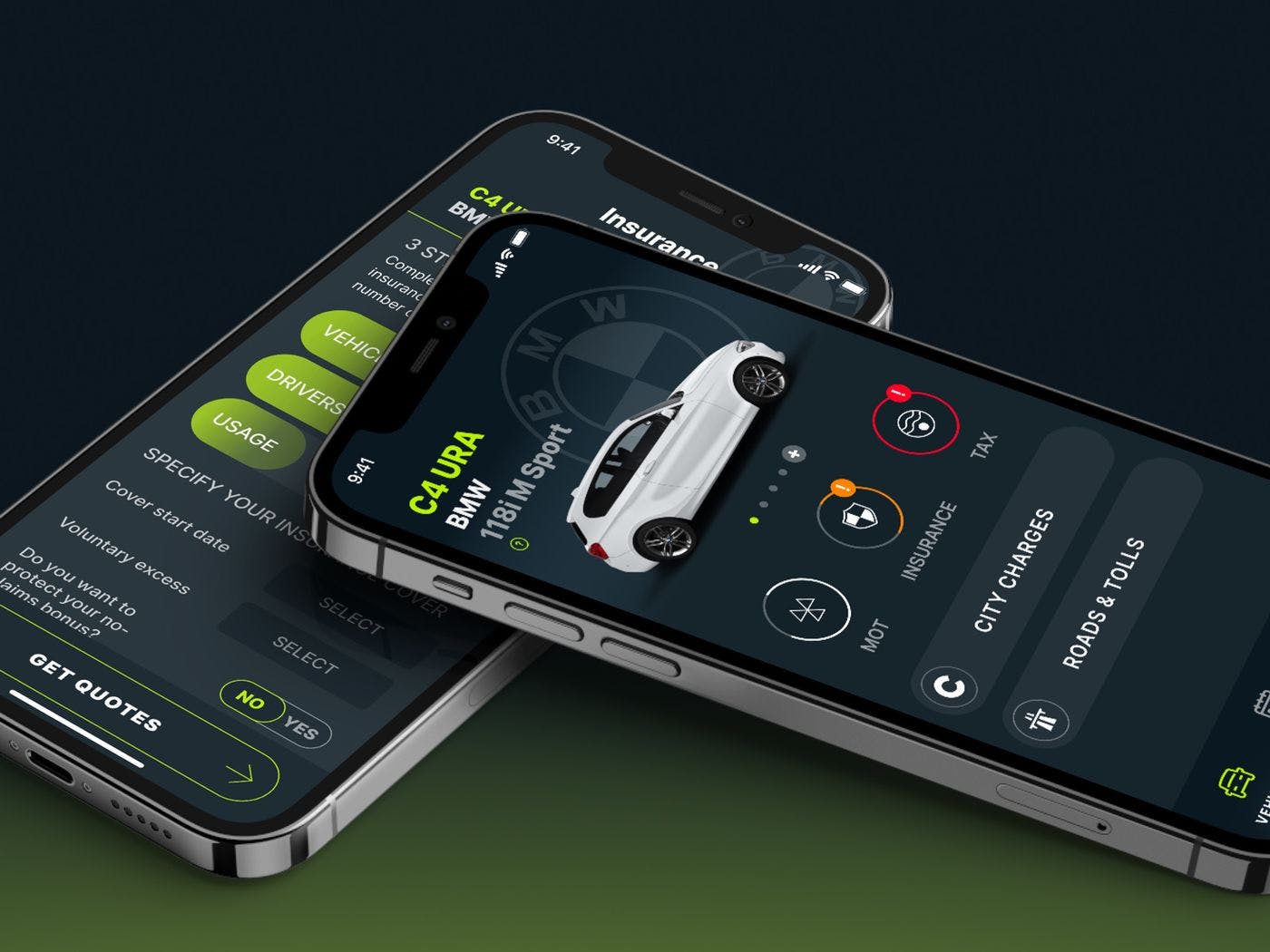 Caura app showing home screen and insurance quote screen