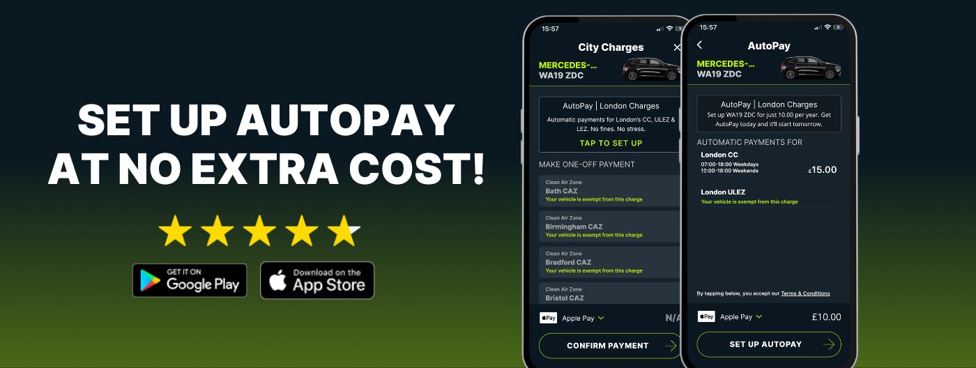 Banner showing City Charges screen and AutoPay set up screen in Caura