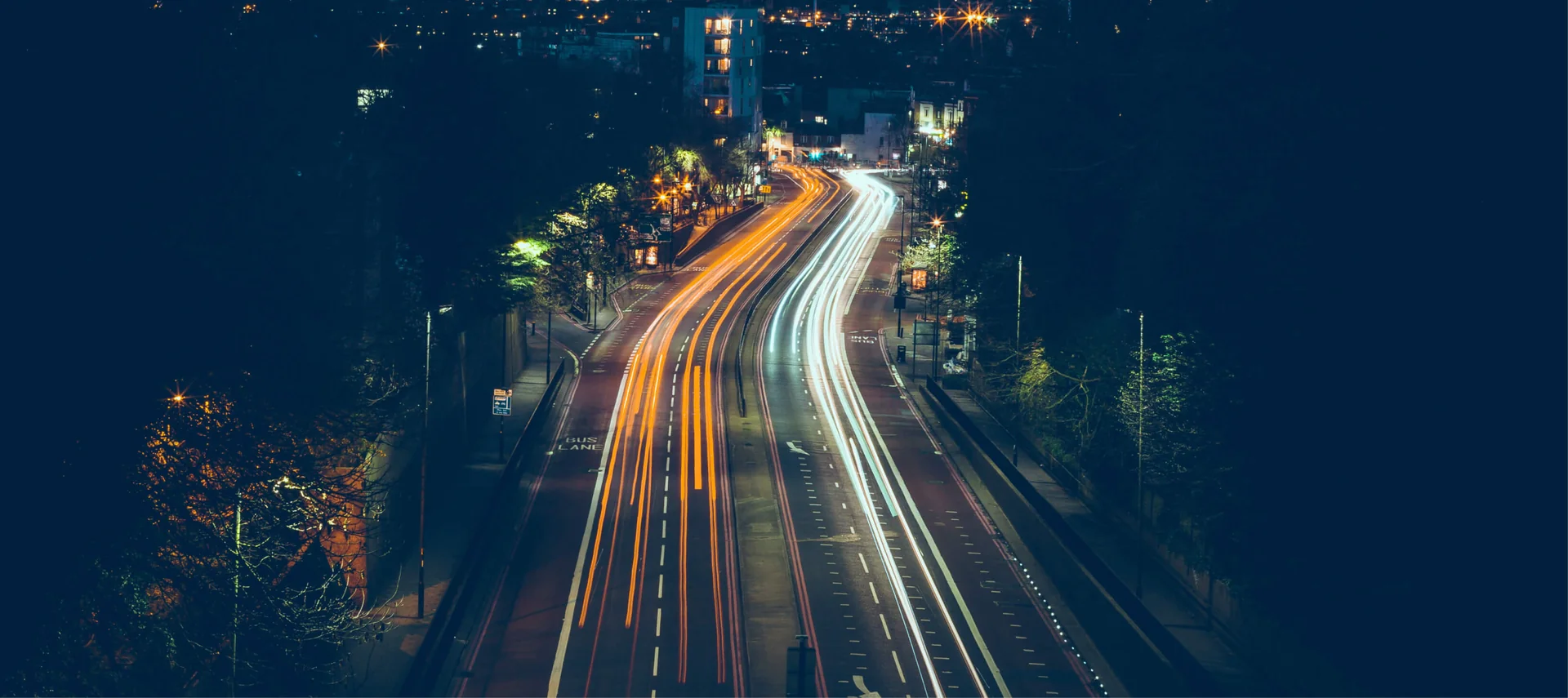 long lit up road