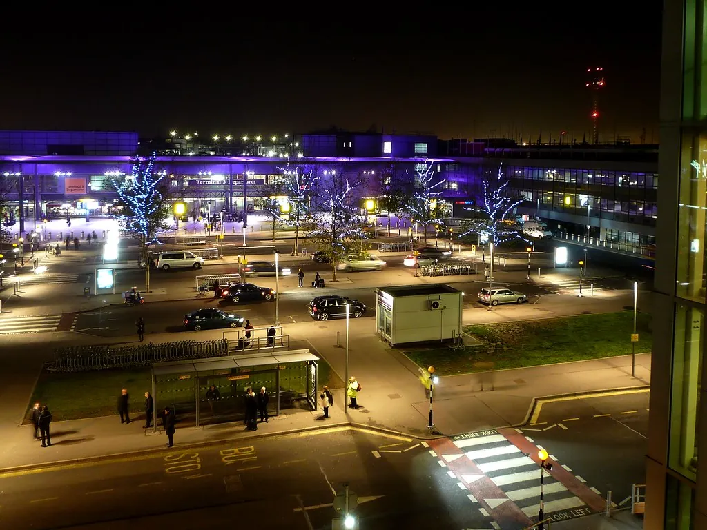 Road marking the Heathrow drop off are at a Heathrow terminal