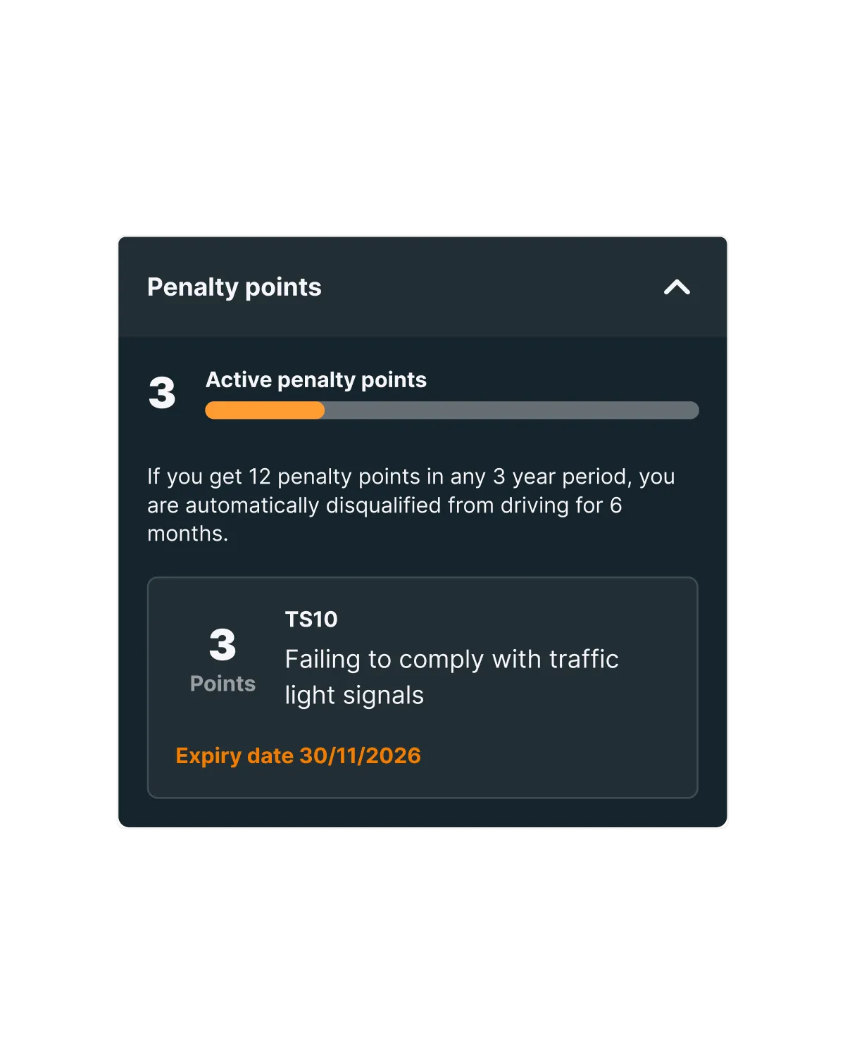 Penalty points on a driving licence, shown in the Caura app