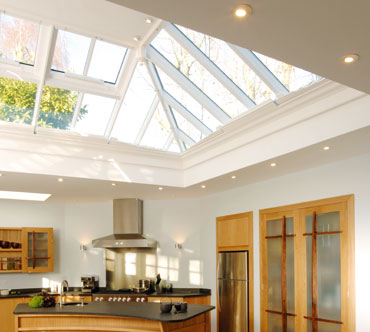 Our elegant and beautiful roof lanterns and skylights are built primarily from hardwood/real timber Elegant roof lantern with timber internals over a kitchen