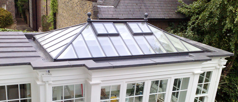 All the external timber in our roofs lanterns is capped with aluminium for high protection and long life Roof lantern with aluminium external cappings on a period extension