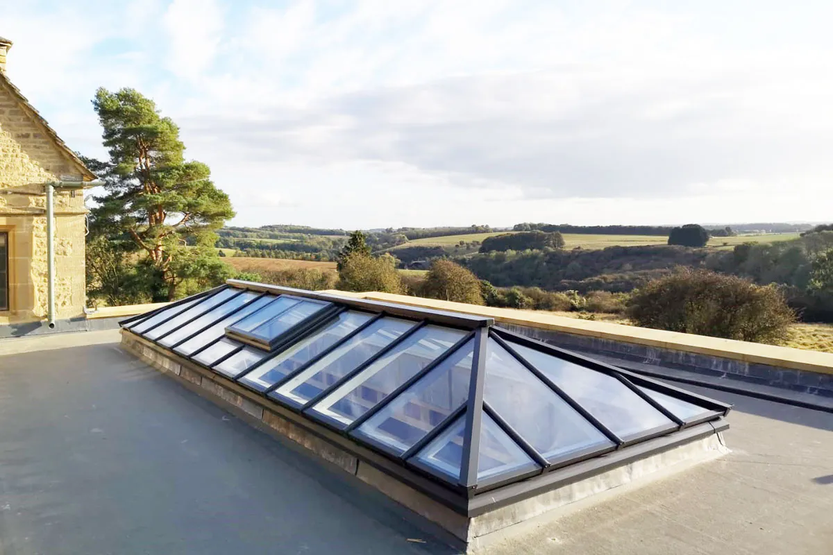 Bespoke large rectangular roof lantern over a kitchen-diner