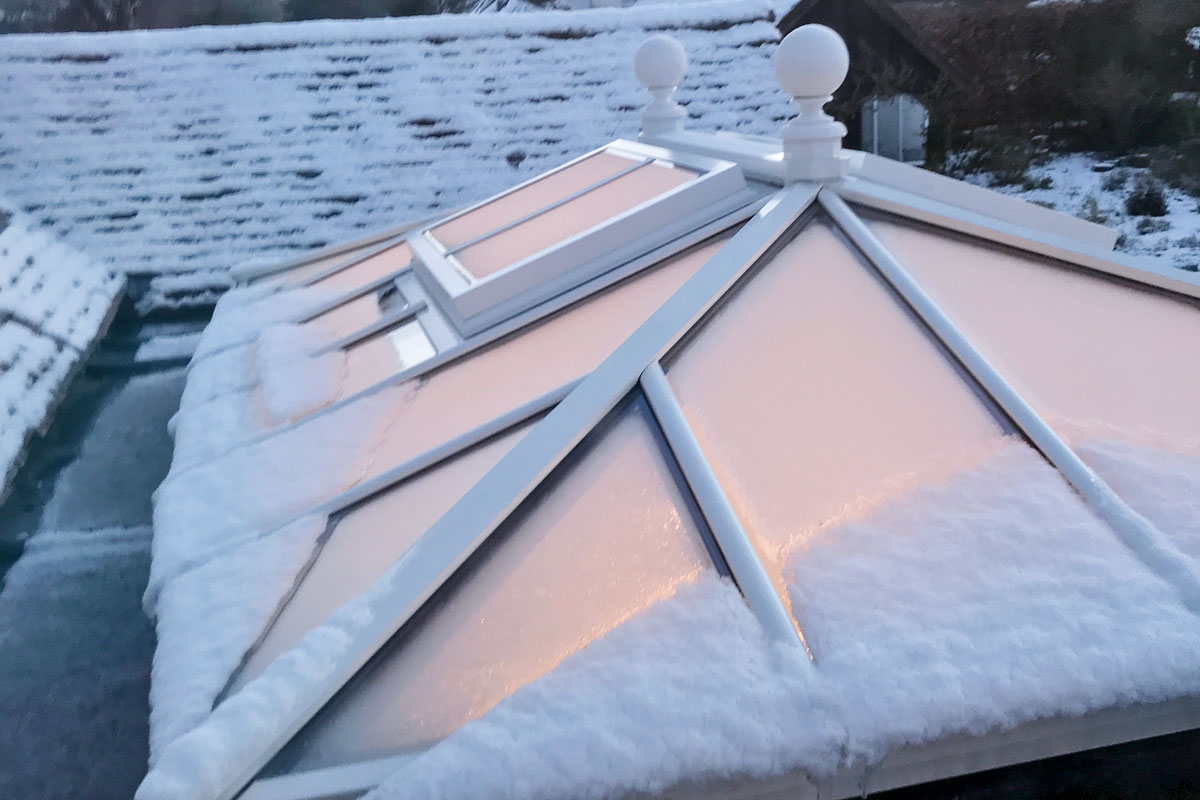 Bespoke triple-glazed roof lantern in the depths of winter