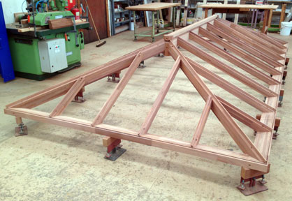 A large hardwood roof lantern under construction in our factory in Norfolk, England