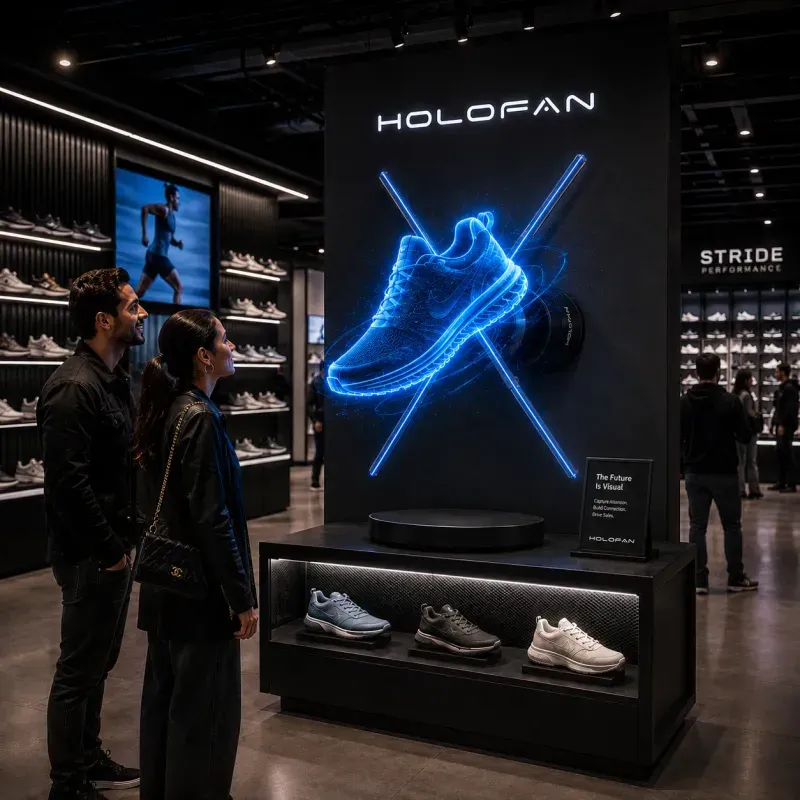 Concept visualization: a holographic sneaker display in a retail store