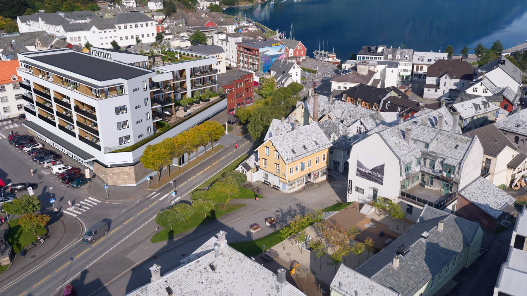 Domus Gaarden ligger i et trivelig nabolag med trehusbebyggelse, grøntområder og kort vei til fjorden.