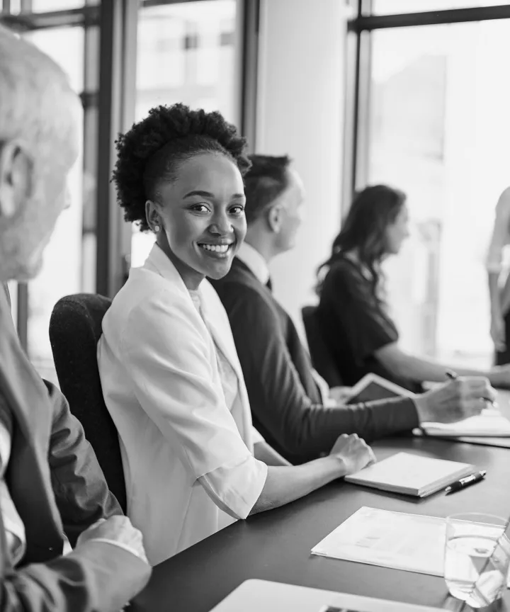 Professional participating in a conference room meeting