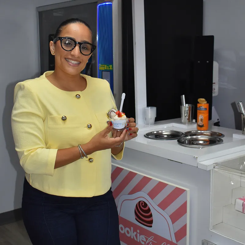 Employee enjoying a dessert at an office event