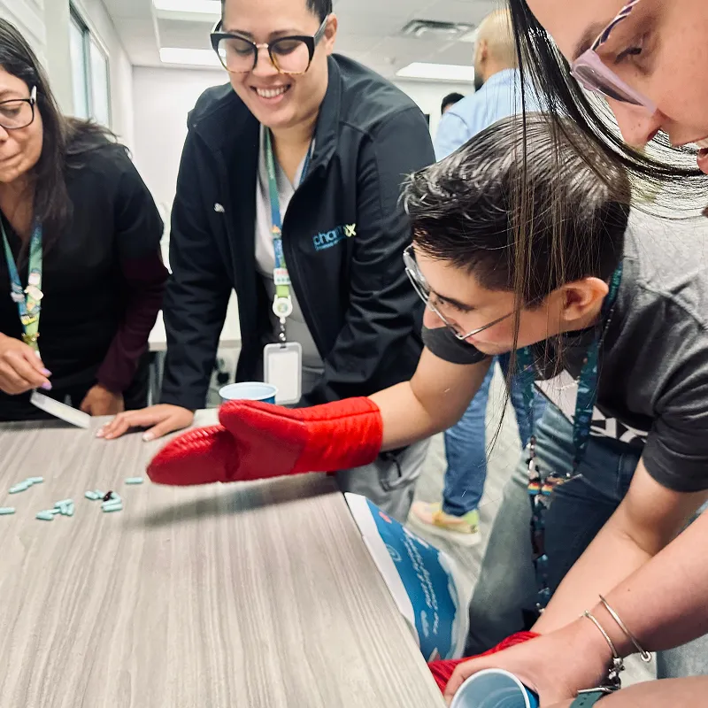 Employees collaborating during a hands-on team activity