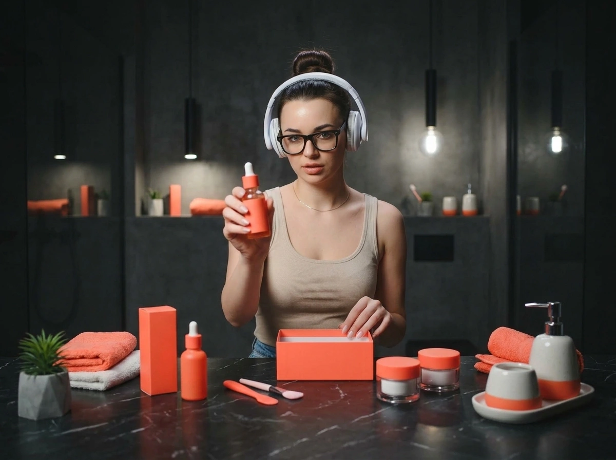 Creator unboxing skincare products on camera