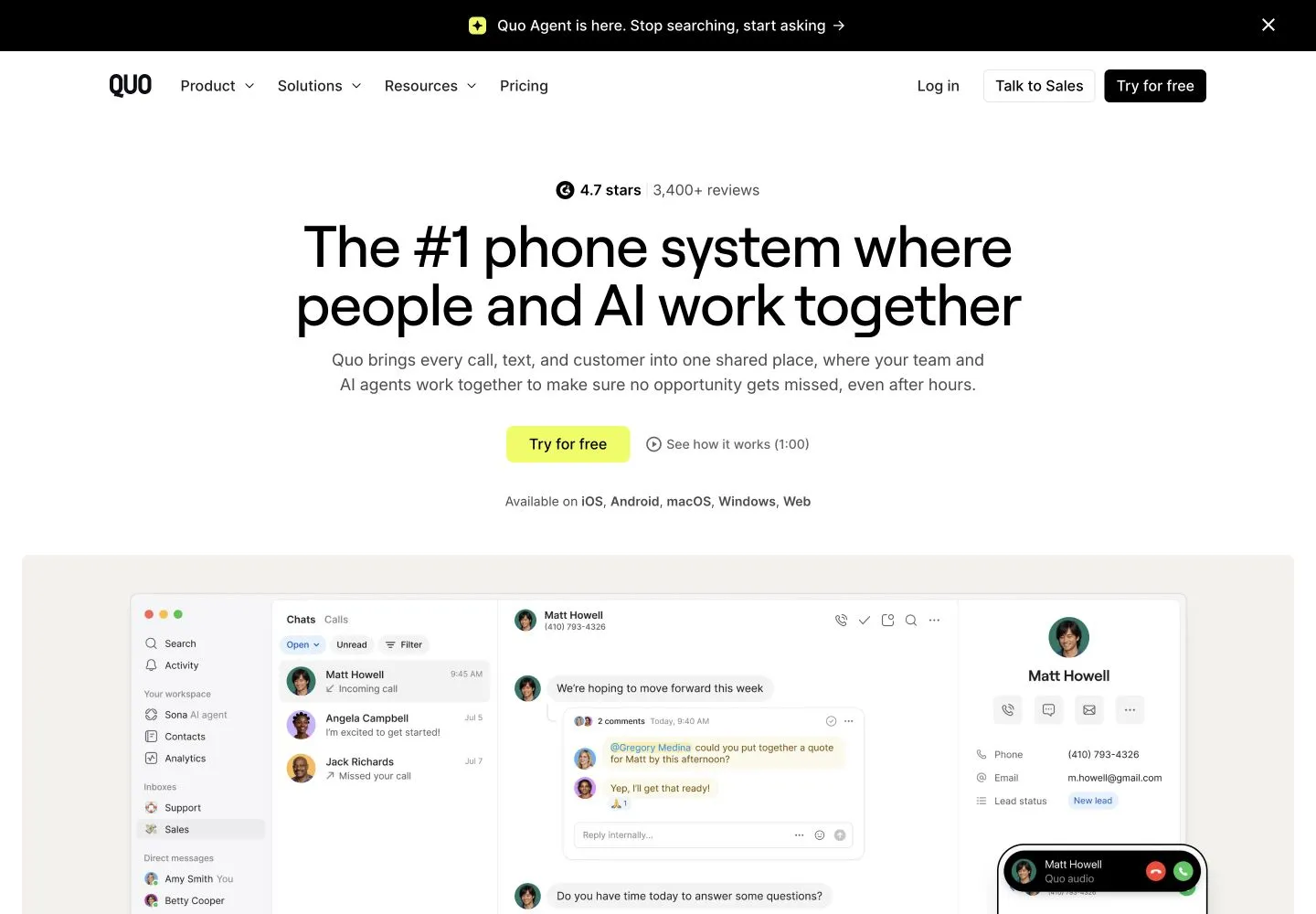 Quo website built with Beqi