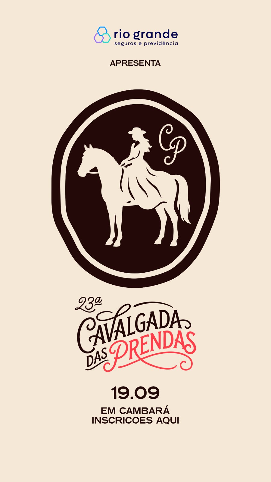Selo da amazona e lettering da 23ª Cavalgada das Prendas