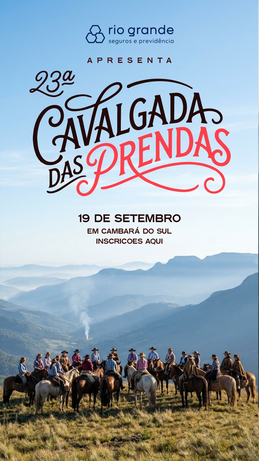 Story com grupo de prendas diante das montanhas