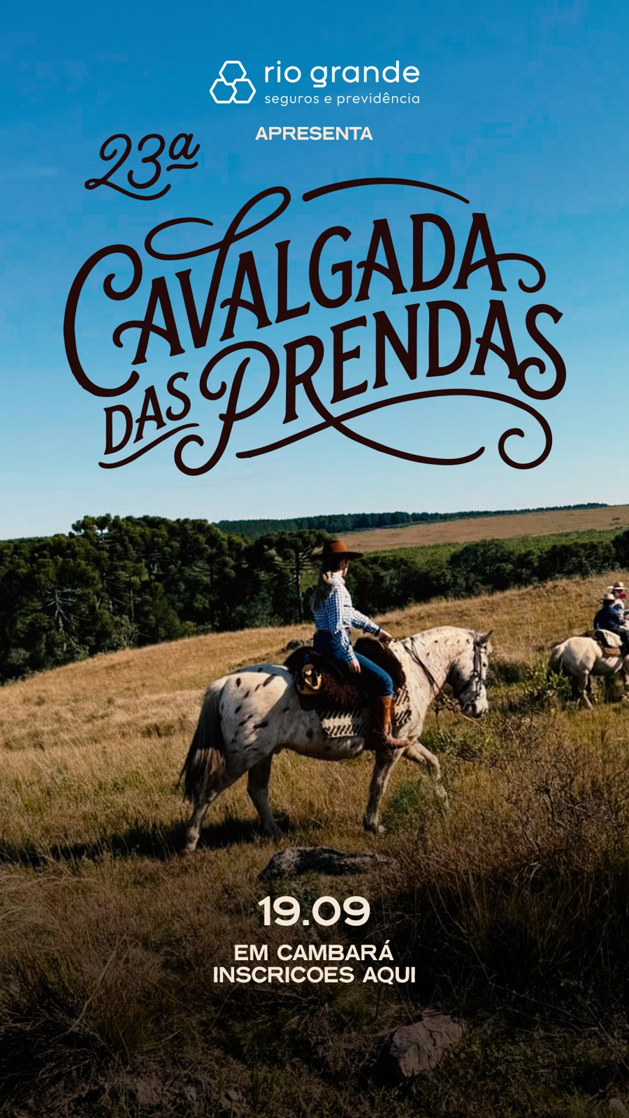 Story com prenda a cavalo no campo