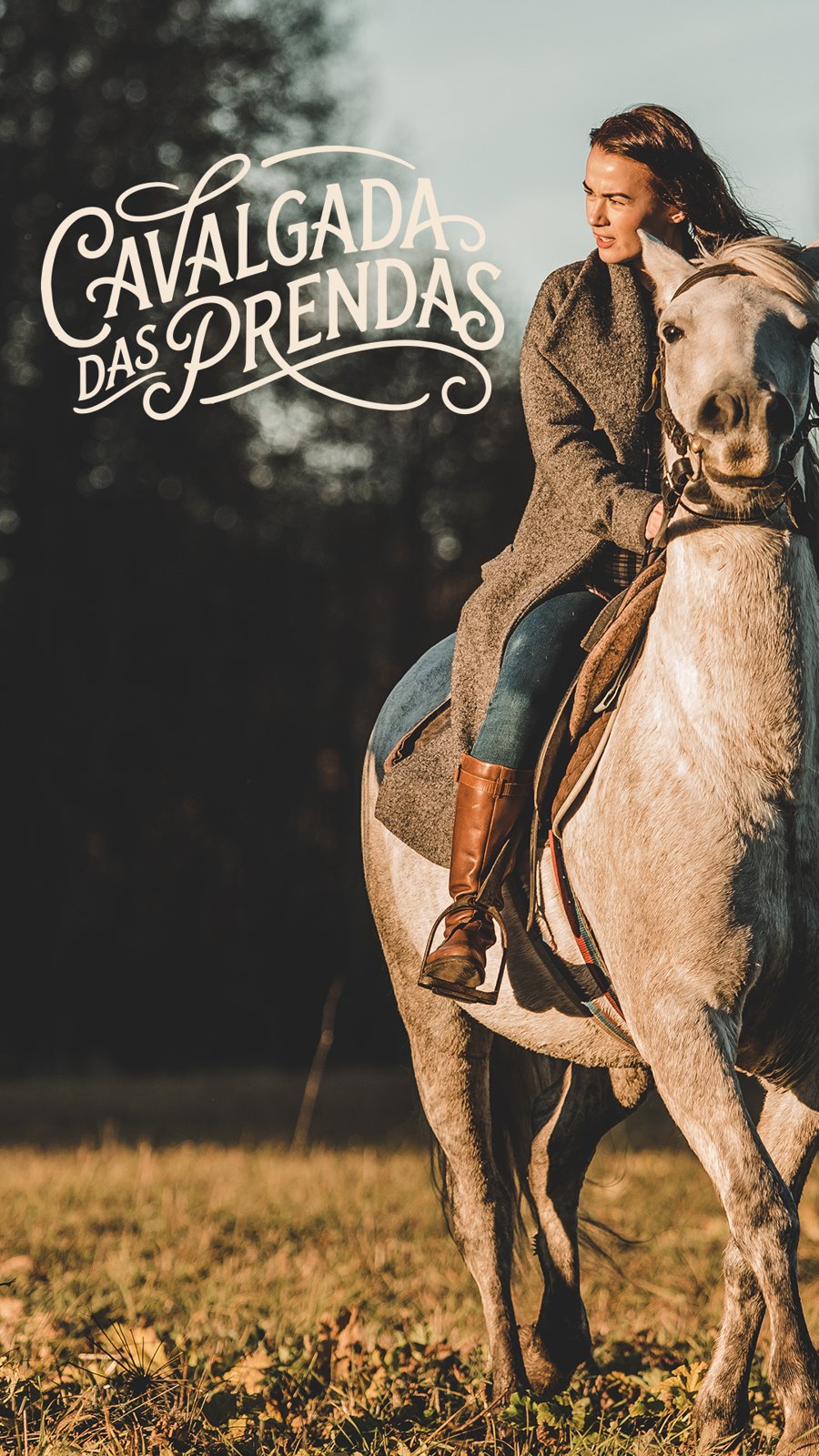 Story com mulher a cavalo e o lettering