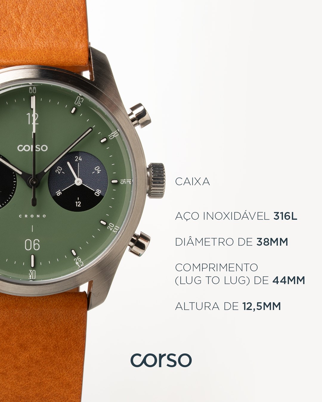Crono verde com pulseira caramelo