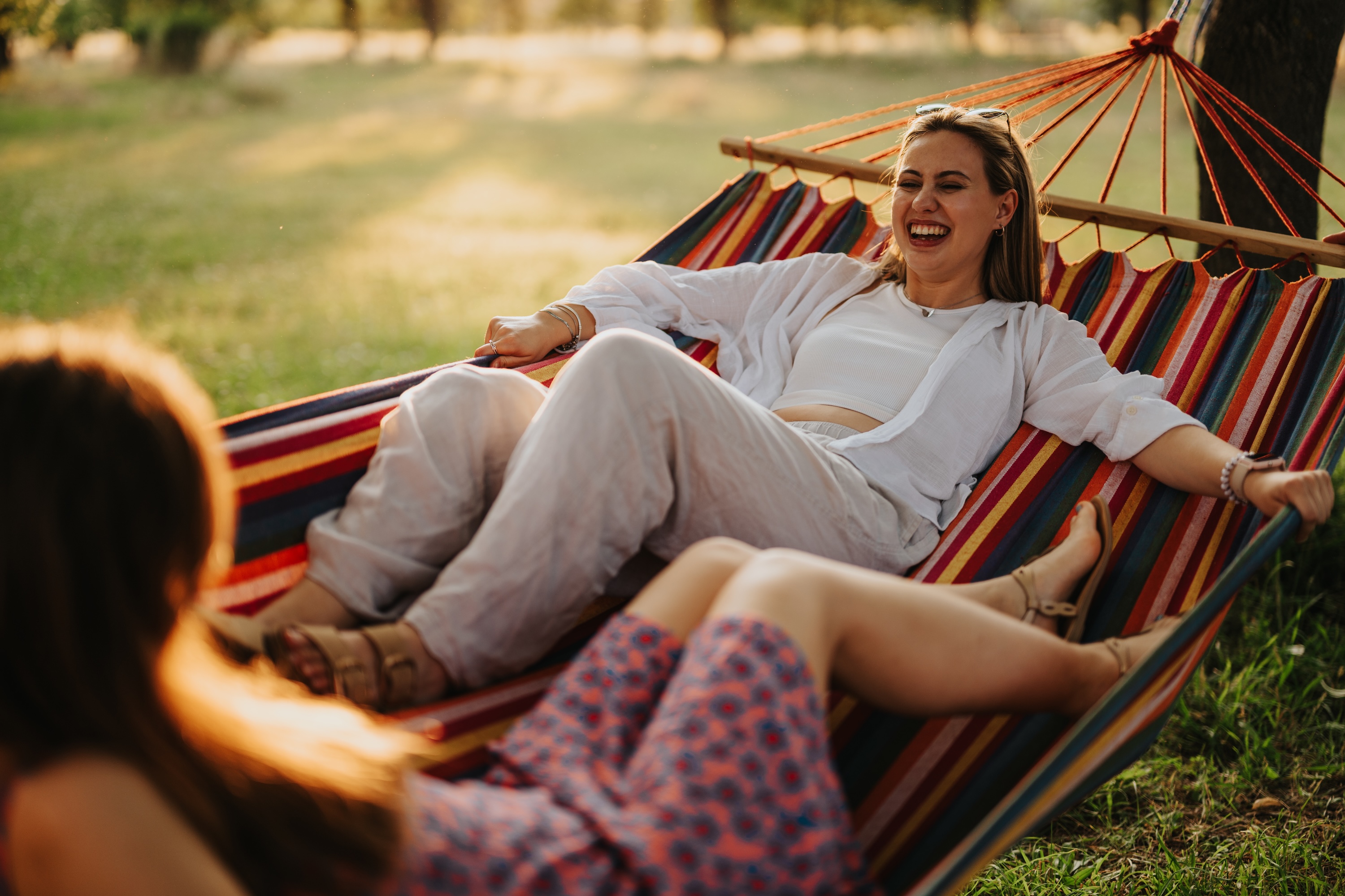 Person on hammock stock image