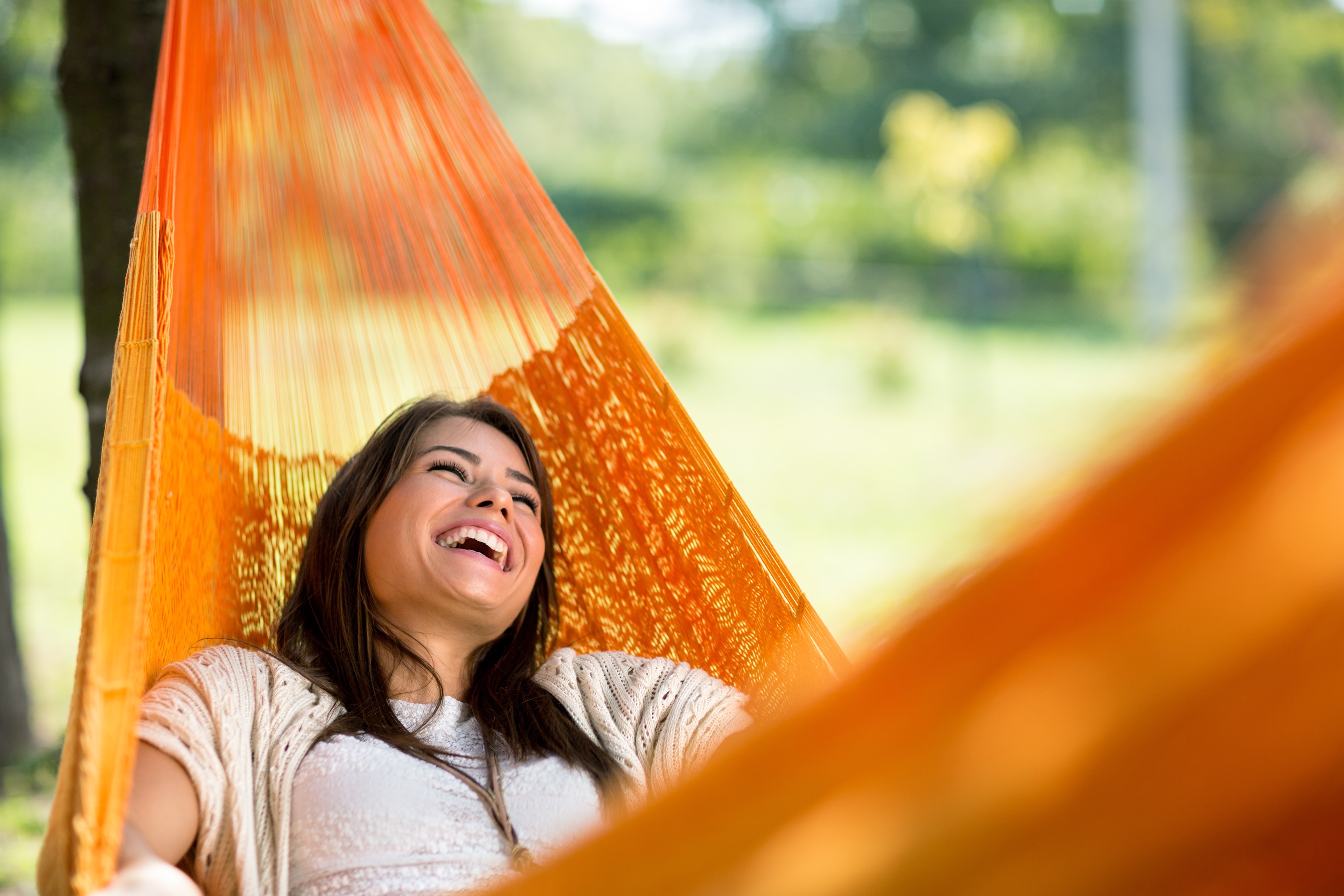 Person in hammock stock image