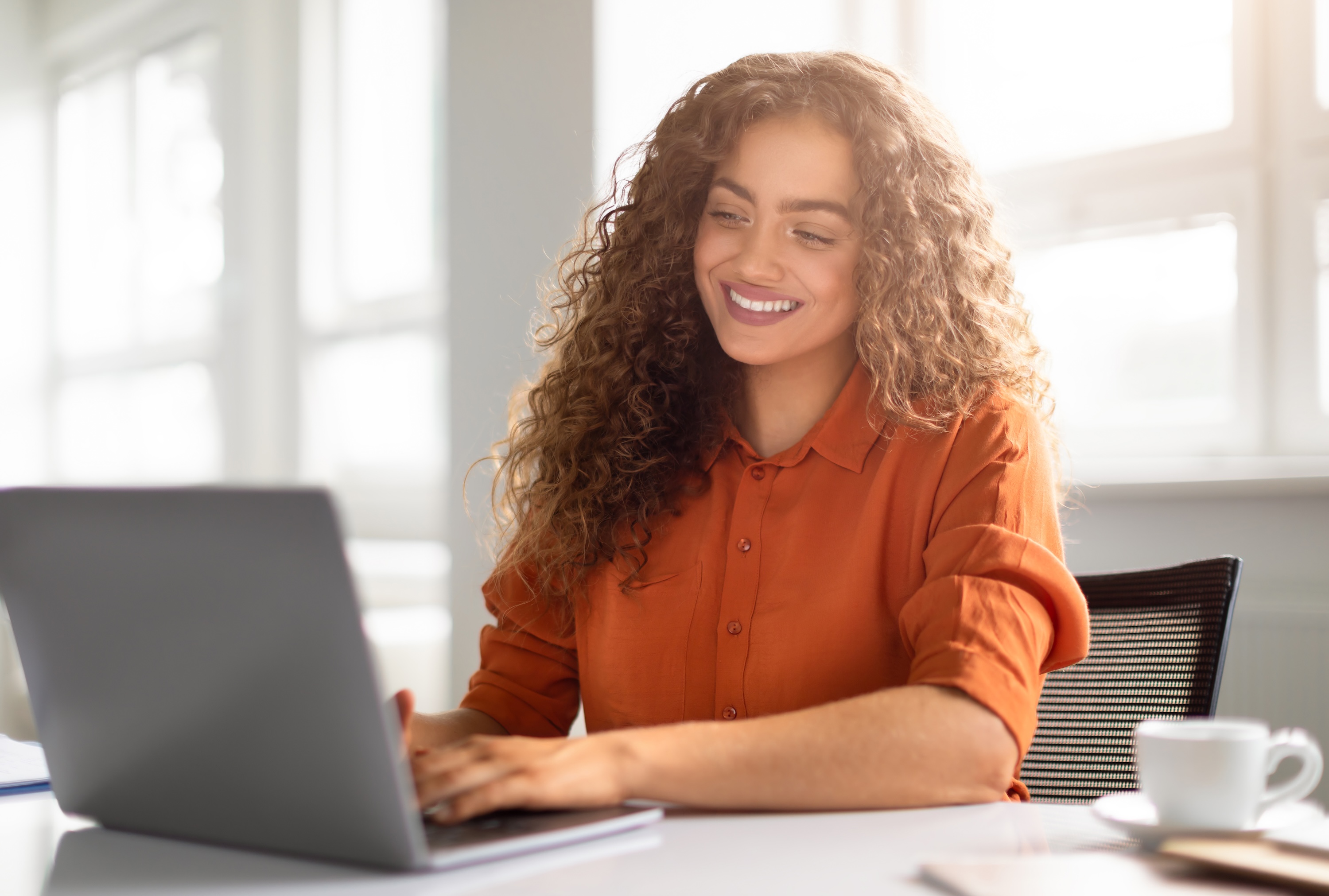 Person on computer stock image