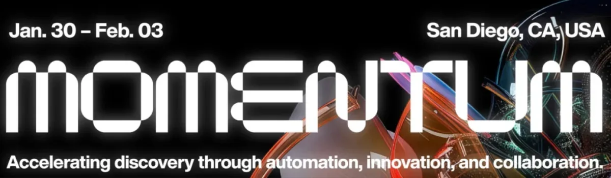 SLAS 2027 banner: Momentum. January 30 to February 3, San Diego, CA, USA. Accelerating discovery through automation, innovation, and collaboration.