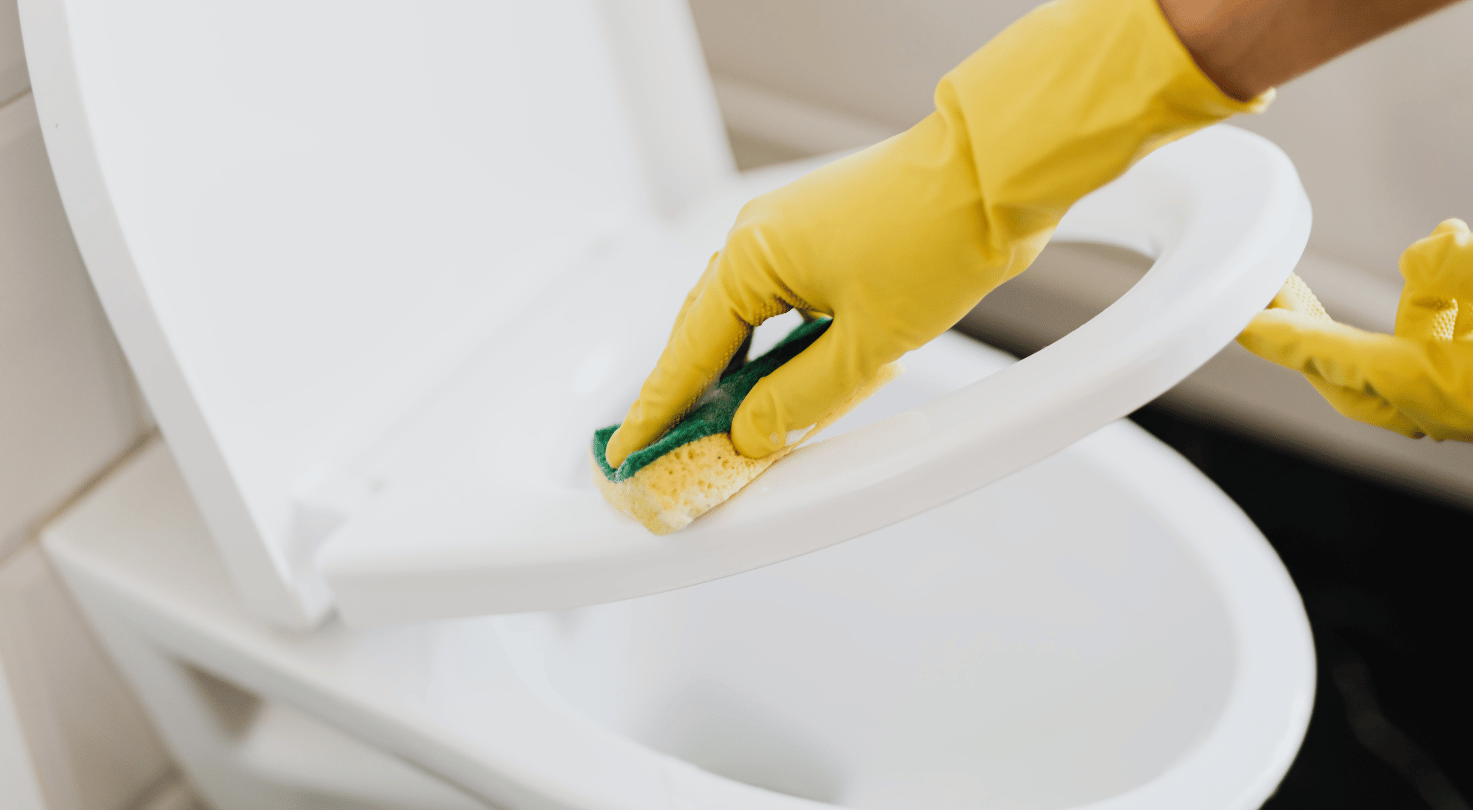 Eine Toilette wird mit schwamm gereinigt von der Hummel Büroreinigung GmbH