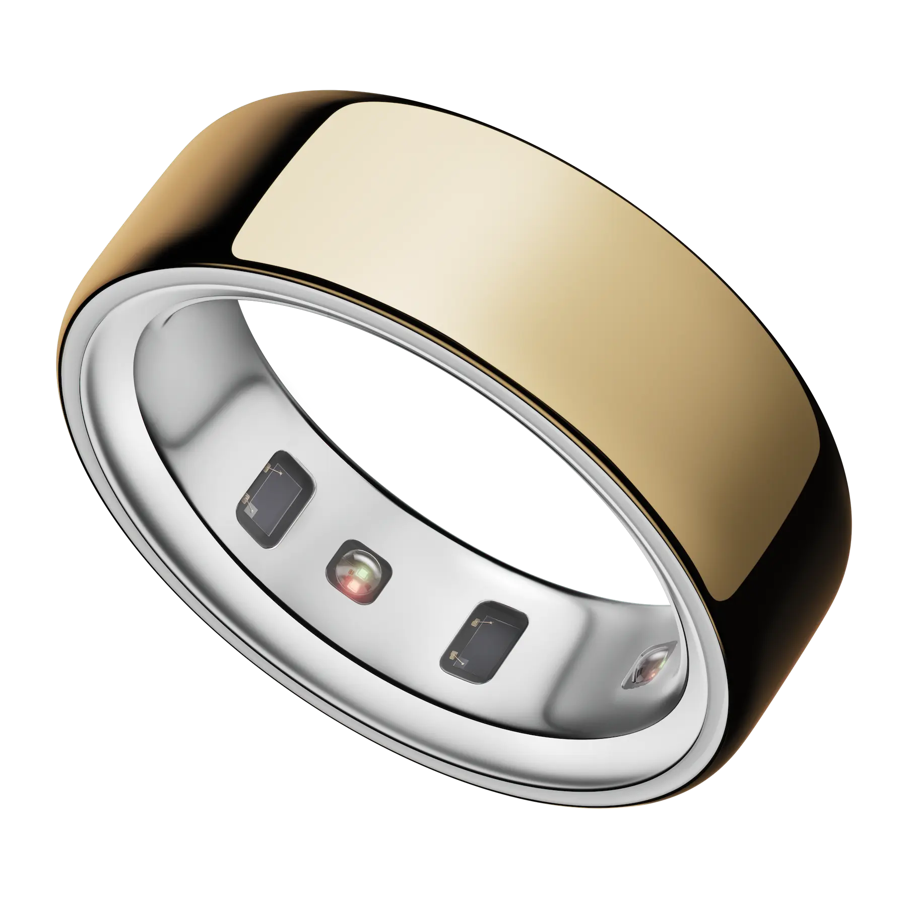 Gold Oura smart ring on a dark background