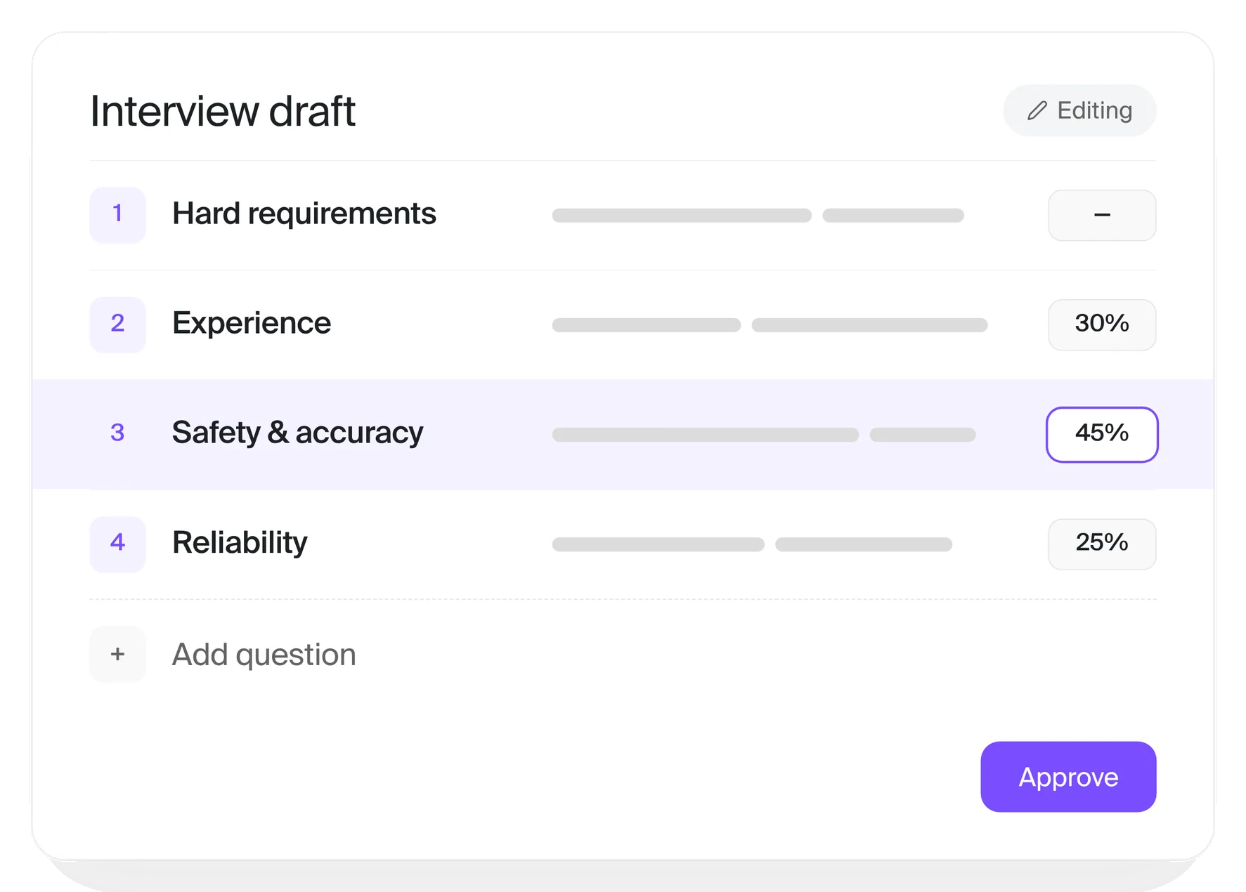 Recruiter editing a draft template weight before approving it