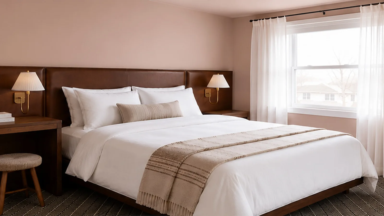 Mauve guest room at Hotel Boreal