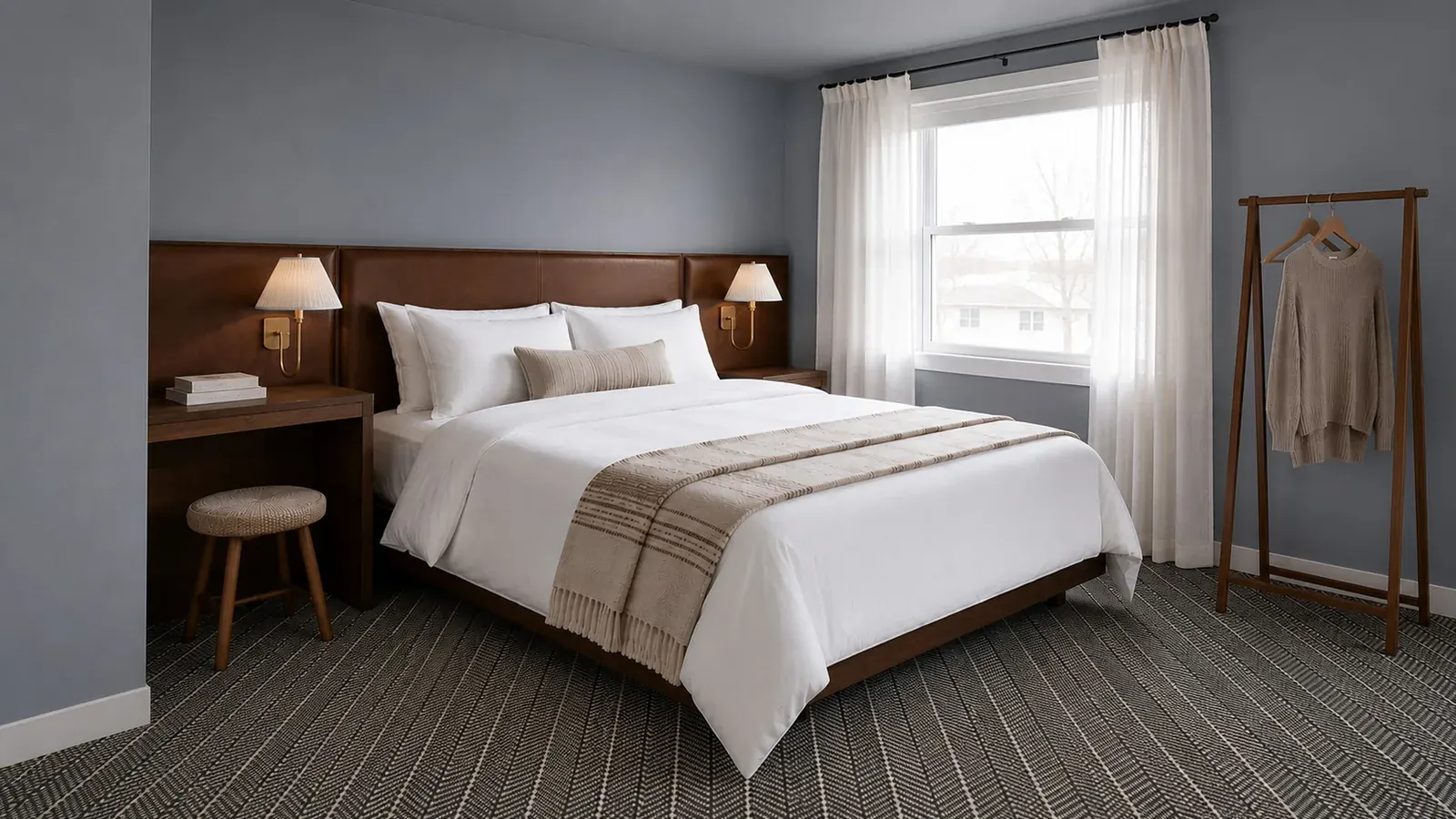Blue guest room at Hotel Boreal