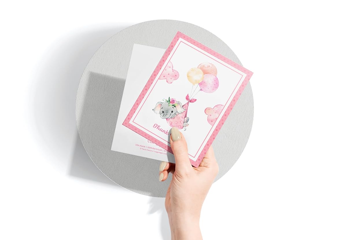 Another view of the Baby Girl Elephant Thank You Cards