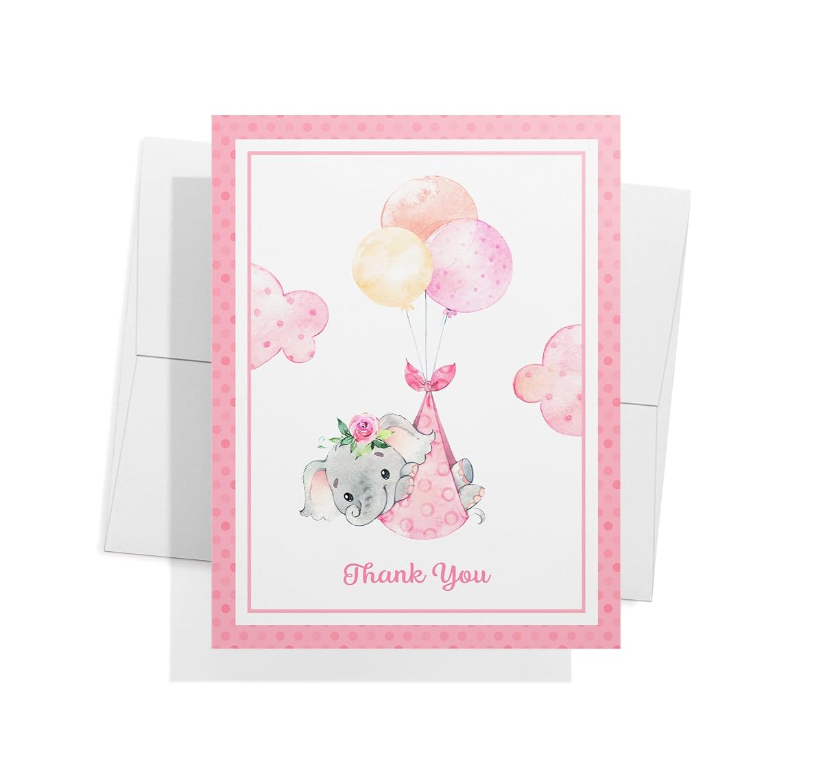 Baby Girl Elephant Thank You Cards