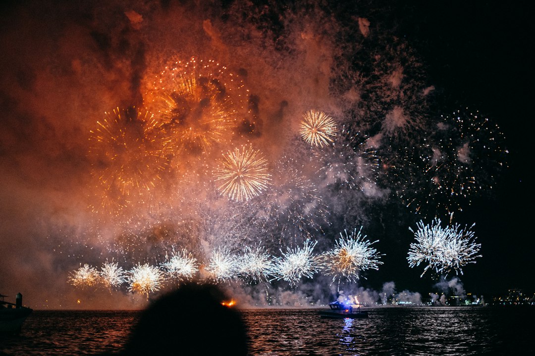 Fireworks over the water on New Year's Eve