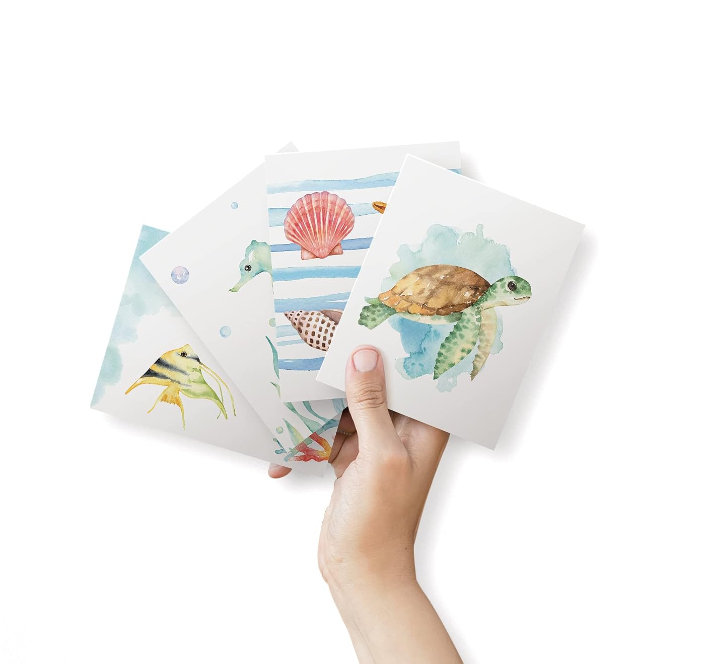 Hand holding a sea animal thank you card