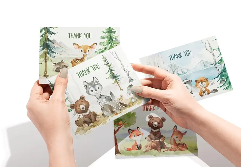 Another view of the Woodland Animals Baby Shower Thank You Cards